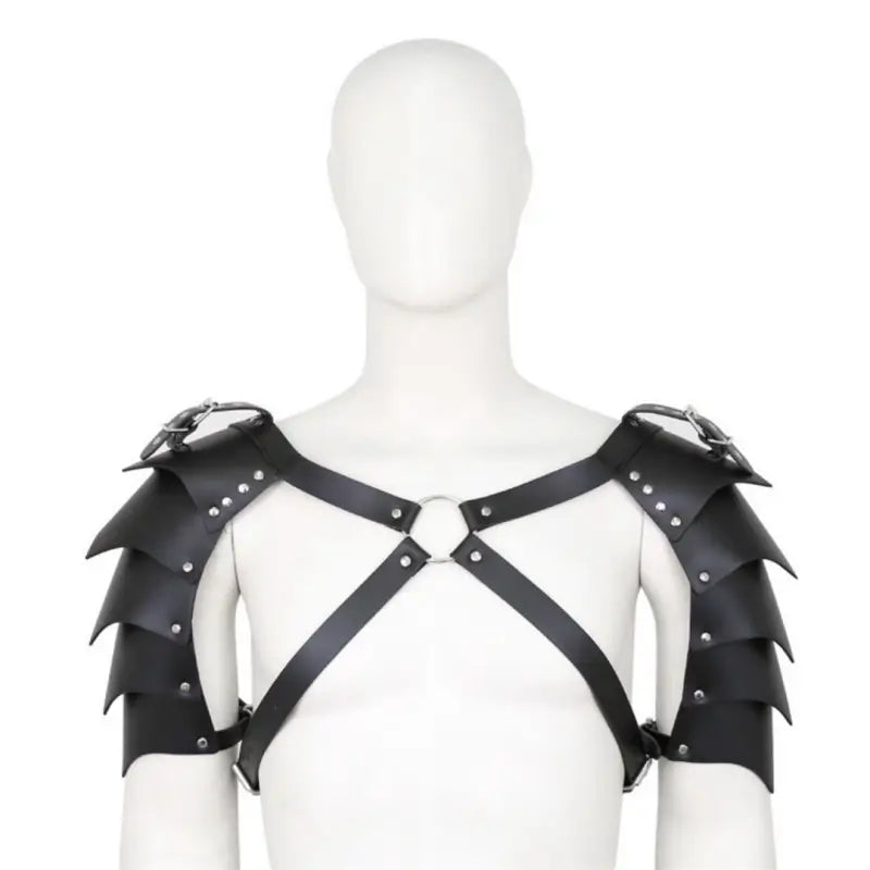 Men's Black Dragon Scale BDSM Harness - Adjustable Leather Pauldrons