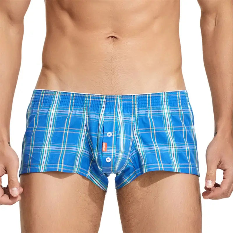SEOBEAN Men's Casual Checkered Boxers - 100% Cotton Lightweight Underwear for Everyday Comfort