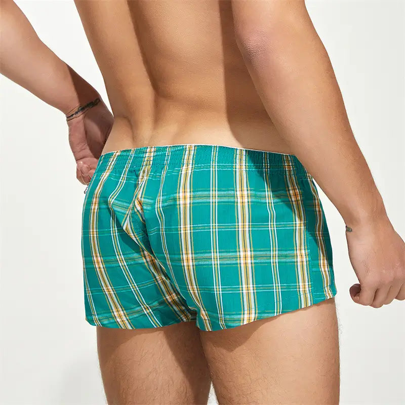 SEOBEAN Men's Casual Checkered Boxers - 100% Cotton Lightweight Underwear for Everyday Comfort