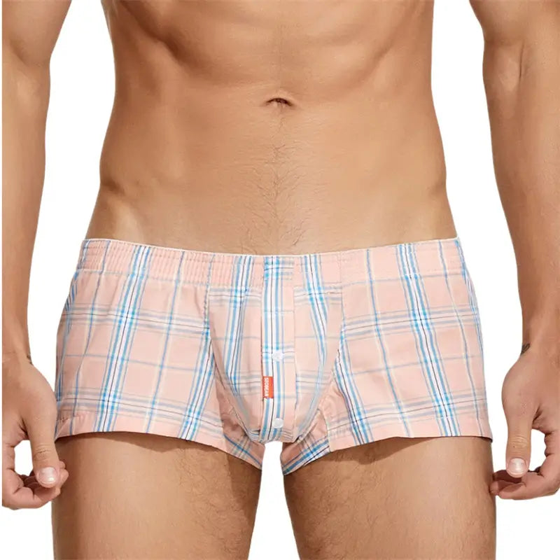 SEOBEAN Men's Casual Checkered Boxers - 100% Cotton Lightweight Underwear for Everyday Comfort
