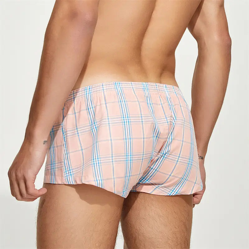 SEOBEAN Men's Casual Checkered Boxers - 100% Cotton Lightweight Underwear for Everyday Comfort