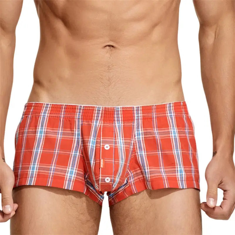 SEOBEAN Men's Casual Checkered Boxers - 100% Cotton Lightweight Underwear for Everyday Comfort