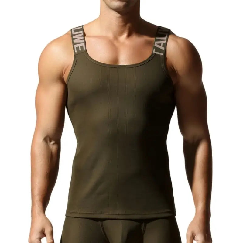 Tauwell Ribbed Tank Top for Men, Stretch Cotton Slim Gym Sleeveless 25706