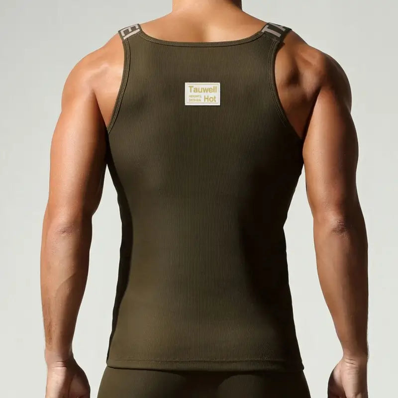 Tauwell Ribbed Tank Top for Men, Stretch Cotton Slim Gym Sleeveless 25706