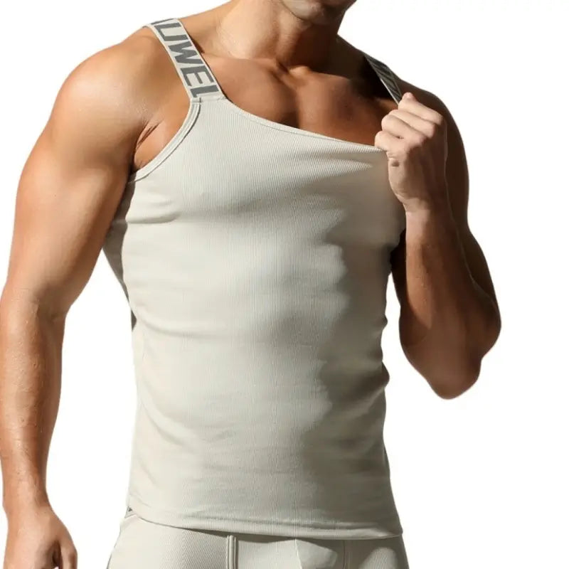 Tauwell Ribbed Tank Top for Men, Stretch Cotton Slim Gym Sleeveless 25706