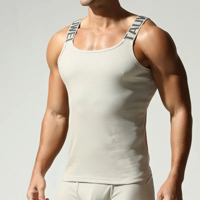 Tauwell Ribbed Tank Top for Men, Stretch Cotton Slim Gym Sleeveless 25706