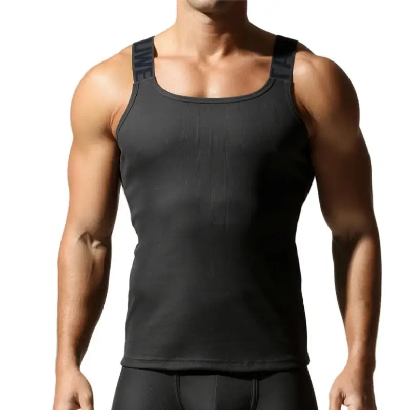 Tauwell Ribbed Tank Top for Men, Stretch Cotton Slim Gym Sleeveless 25706