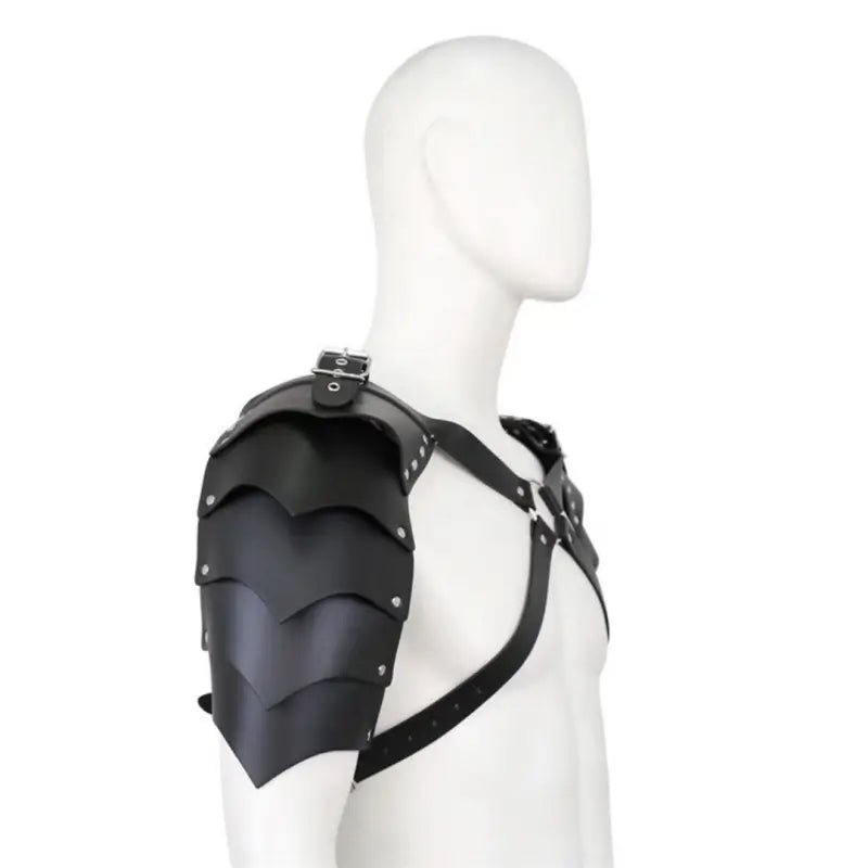 Men's Black Dragon Scale BDSM Harness - Adjustable Leather Pauldrons