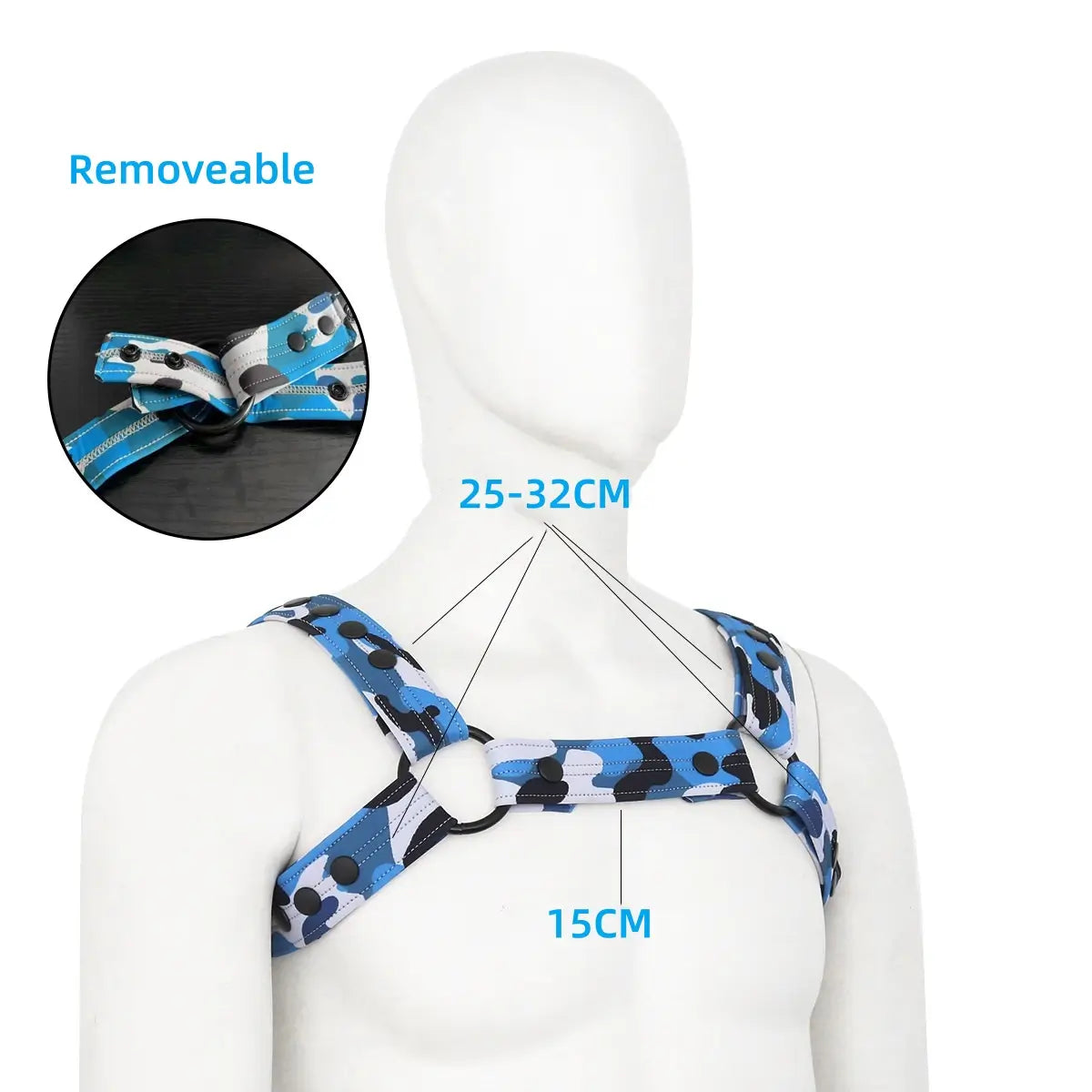 DomiGe Men's Leather Body Harness for Nightclub Blue