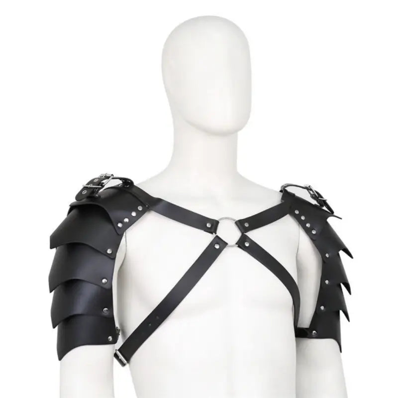 Men's Black Dragon Scale BDSM Harness - Adjustable Leather Pauldrons