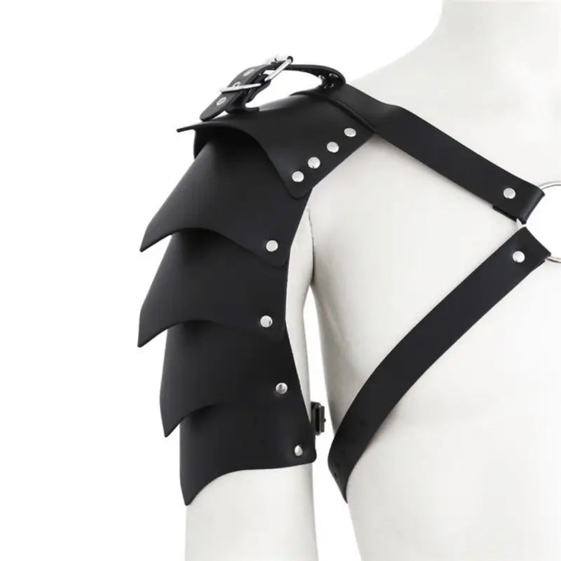 Men's Black Dragon Scale BDSM Harness - Adjustable Leather Pauldrons