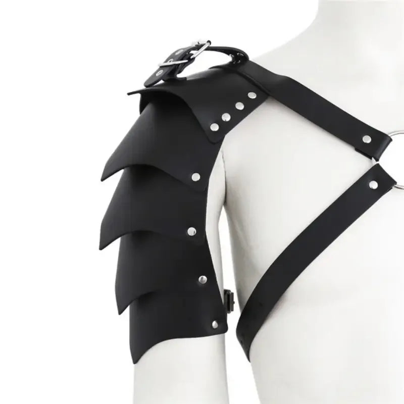 Men's Black Dragon Scale BDSM Harness - Adjustable Leather Pauldrons - Undies for Men