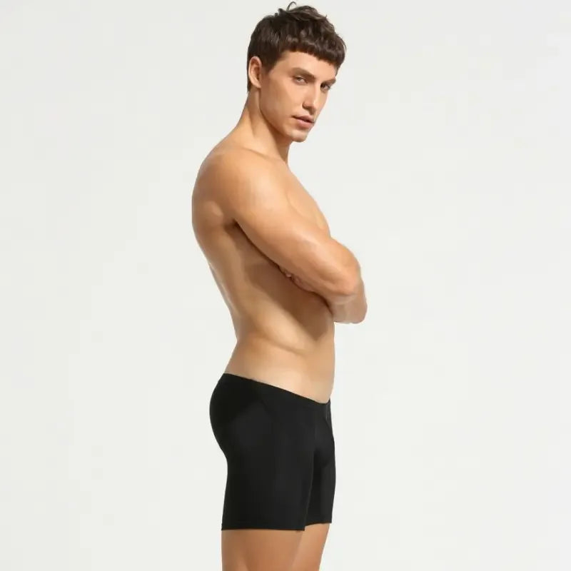 Seobean Men's Low Rise Long Boxer Briefs, Nylon Spandex Blend with Elastic Waistband - Undies for Men