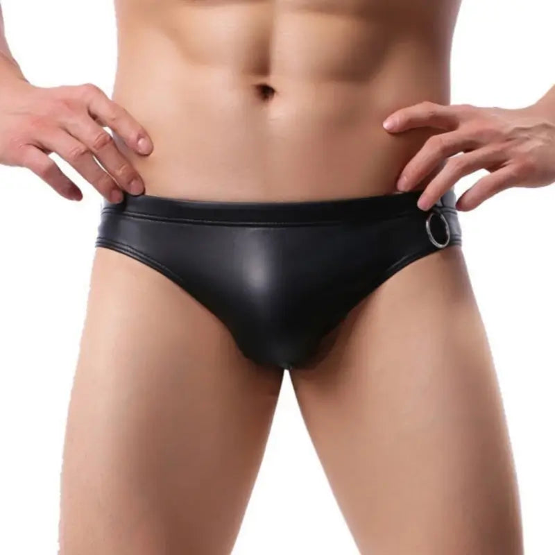 DomiGe Men's Sexy Faux Leather Thong with Metal Ring CMF028