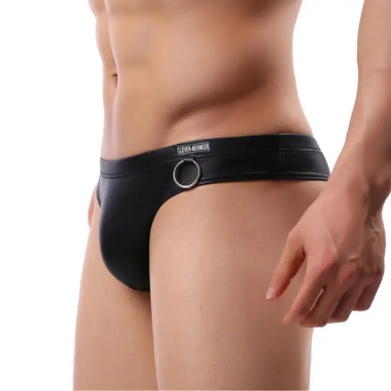 DomiGe Men's Sexy Faux Leather Thong with Metal Ring CMF028