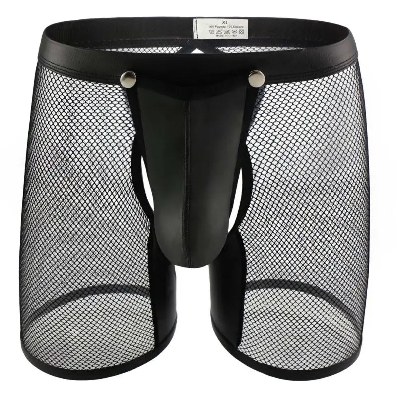 DomiGe Men's Boxer Briefs Mesh Leather-Look Snap Pouch