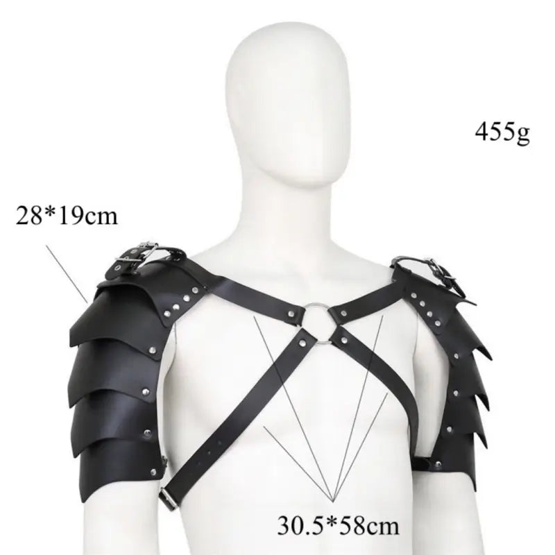 Men's Black Dragon Scale BDSM Harness - Adjustable Leather Pauldrons