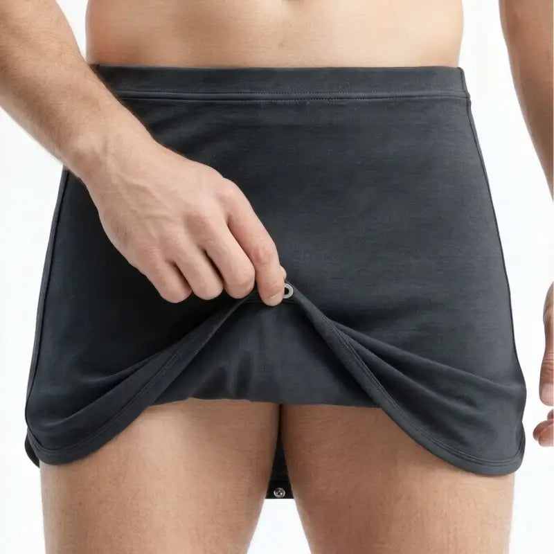 Gray sleep skirt snap-button hem open close detail - Adannu AD421