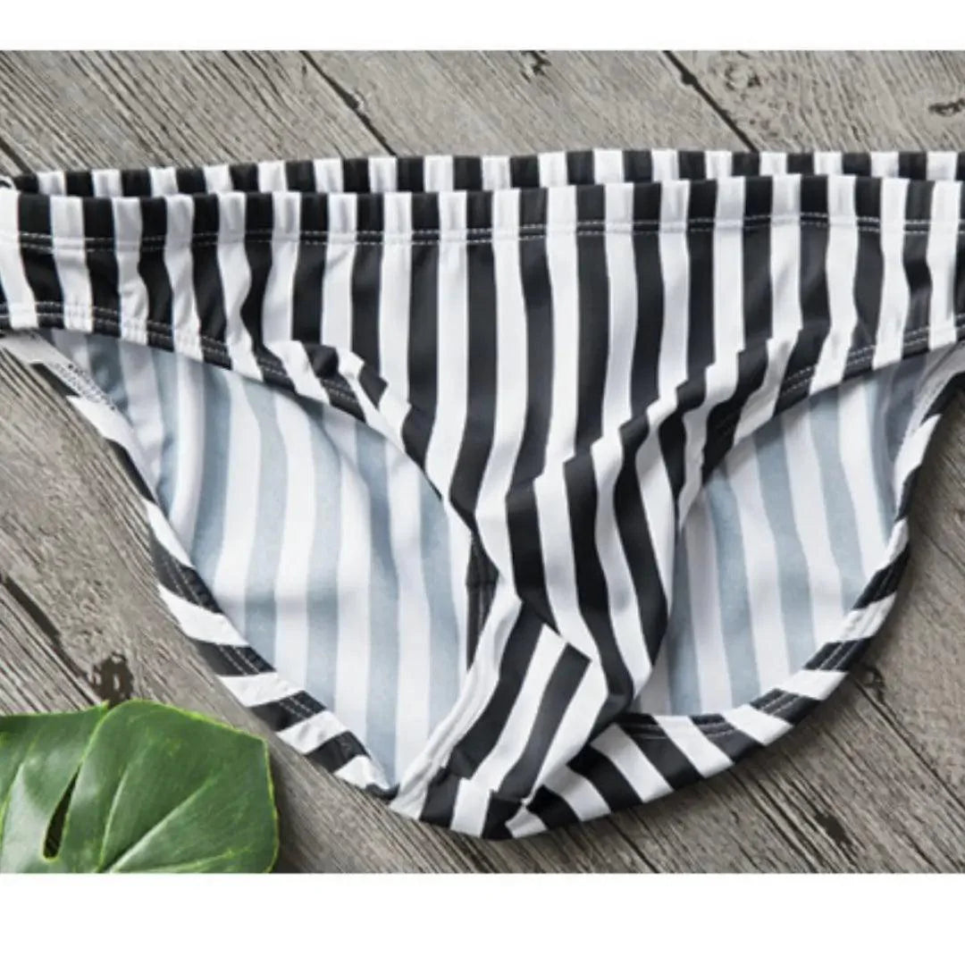 DESMIIT Men's Swim Trunks Low Waist Vertical Striped Beach Shorts - Undies for Men