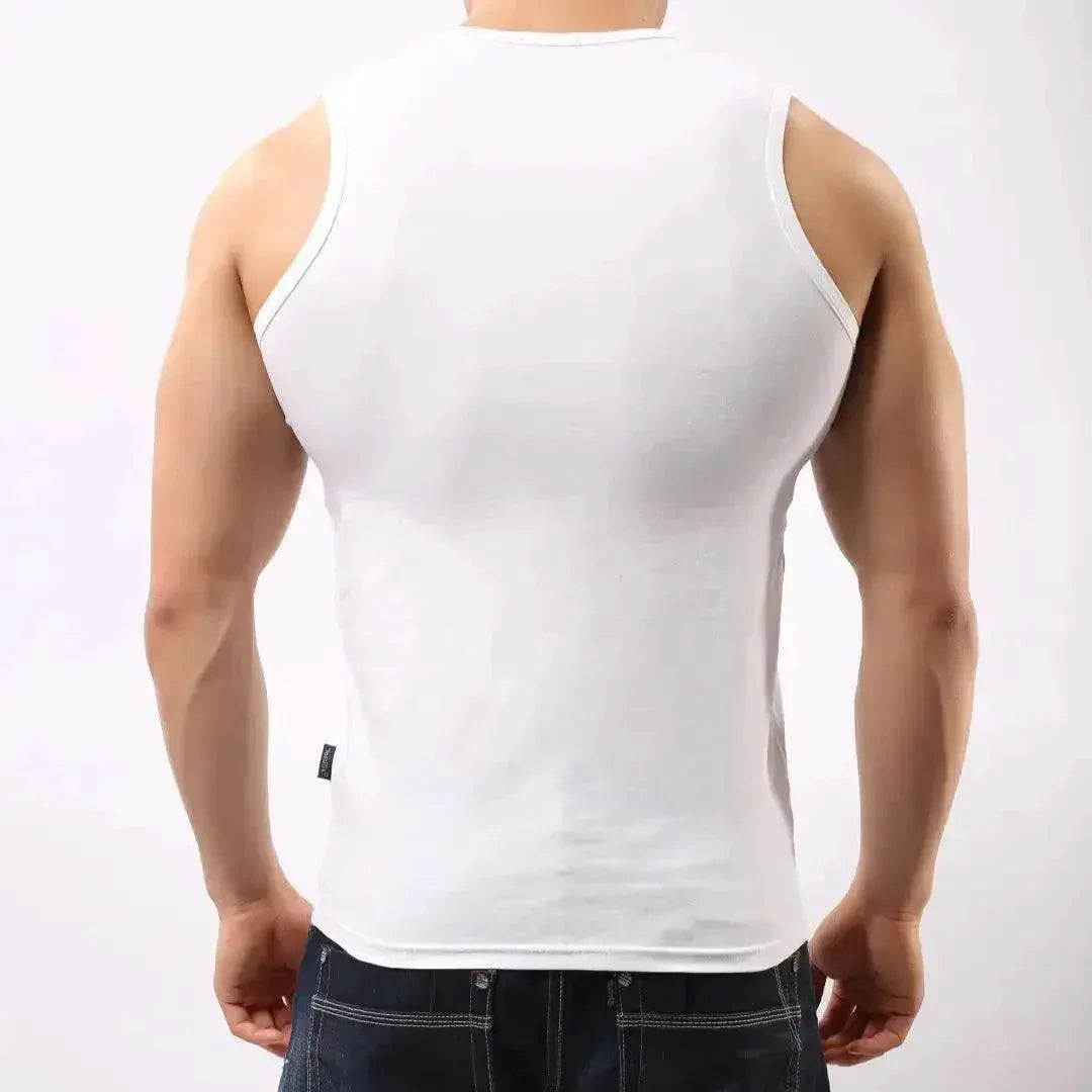 DomiGe DomiGe Men's Black Cotton Sleeveless Sheer Tank Top Stretch Muscle UnderShirt