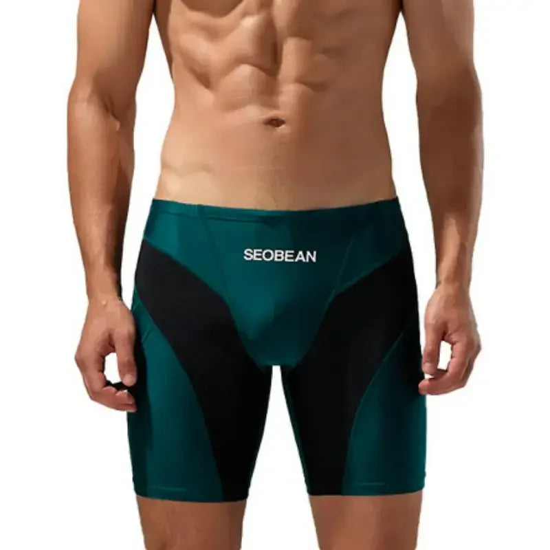 Seobean Seobean Compression Swim Boxers Long Length Swim Shorts for Men