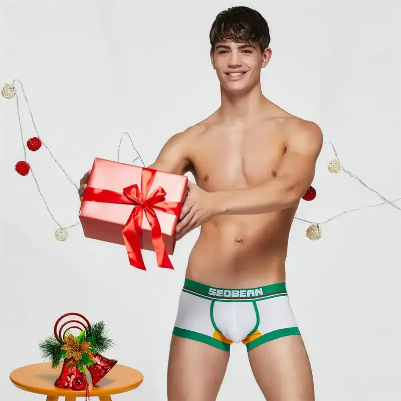 Seobean Seobean Merry Christmas Men's Trunks – Shiny Comfort Cotton Boxer Briefs