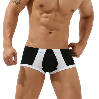 Seobean Men's Cotton Trunks - Stylish Color Block Textured Underwear