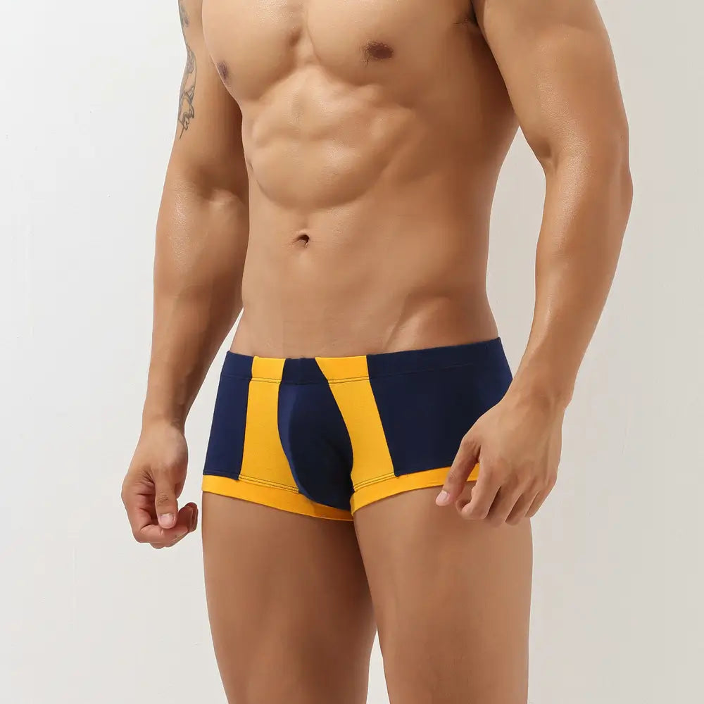 Seobean Men's Cotton Trunks - Stylish Color Block Textured Underwear