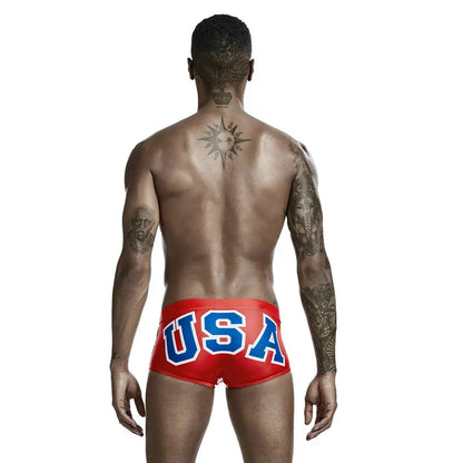 Seobean Men's Swim Trunks - Stylish Flag Print, Sexy Swimwear for Men