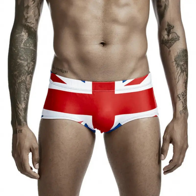 Seobean Men's Swim Trunks - Stylish Flag Print, Sexy Swimwear for Men