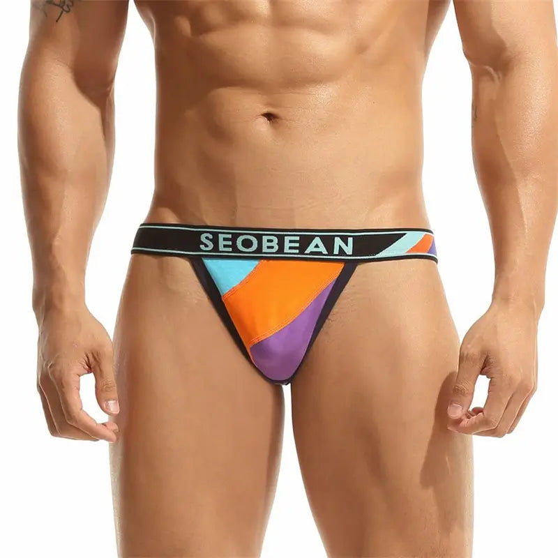 Men's Color Block Thong - Stylish T-Back Underwear for Comfort and Support