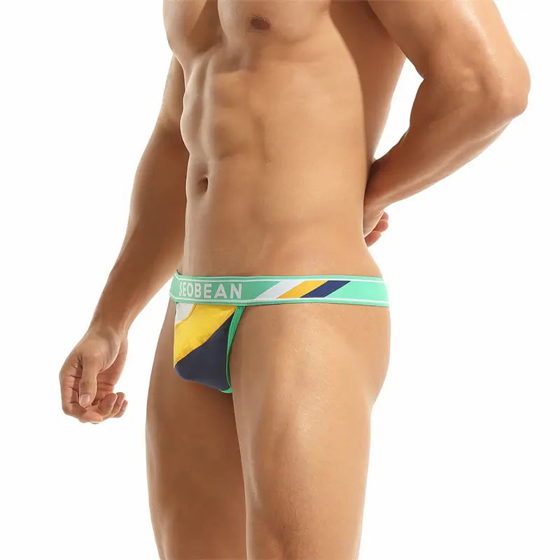 Men's Color Block Thong - Stylish T-Back Underwear for Comfort and Support