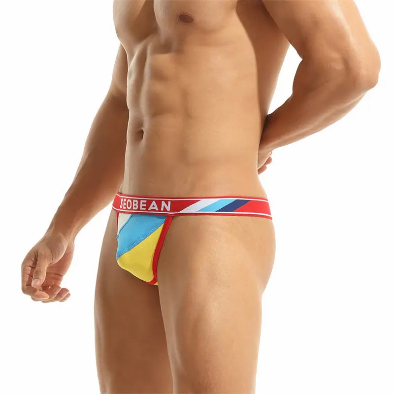 Men's Color Block Thong - Stylish T-Back Underwear for Comfort and Support