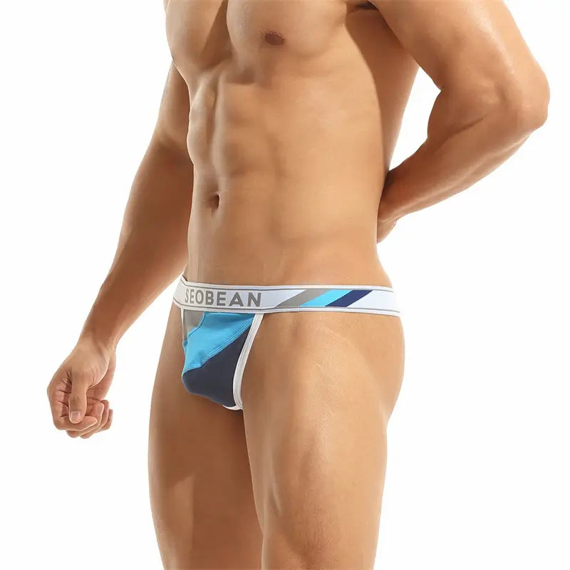 Men's Color Block Thong - Stylish T-Back Underwear for Comfort and Support