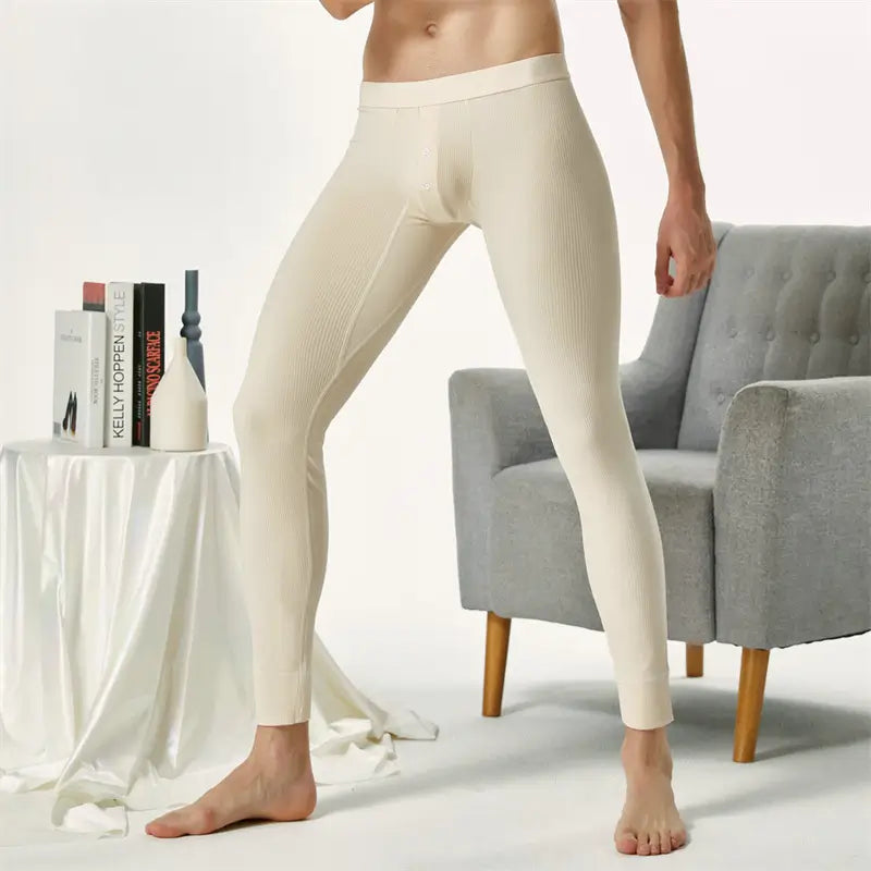 Seobean Men's Long John Thermal Underwear - Soft & Stretchy Winter Pants