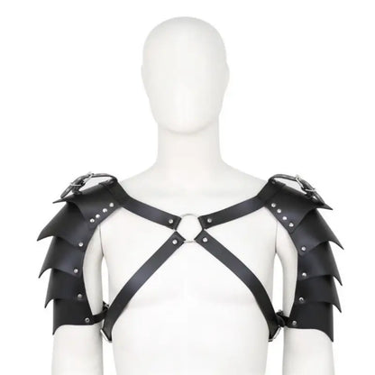 Men's Black Dragon Scale BDSM Harness - Adjustable Leather Pauldrons