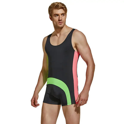 Seobean Men’s Nylon Color-Block Sleeveless Swimsuit – Unique Design for Stylish Swimming