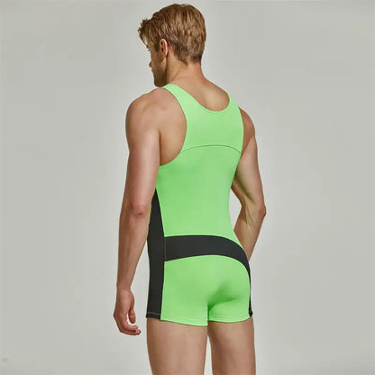 Seobean Men’s Nylon Color-Block Sleeveless Swimsuit – Unique Design for Stylish Swimming