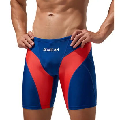 Seobean Compression Swim Boxers Long Length Swim Shorts for Men