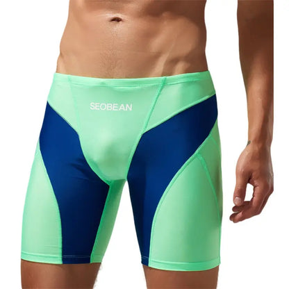 Seobean Compression Swim Boxers Long Length Swim Shorts for Men