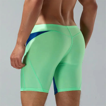 Seobean Compression Swim Boxers Long Length Swim Shorts for Men