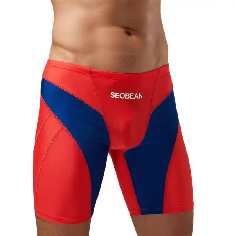 Seobean Compression Swim Boxers Long Length Swim Shorts for Men