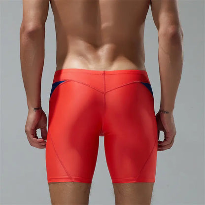 Seobean Compression Swim Boxers Long Length Swim Shorts for Men