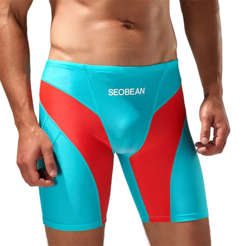 Seobean Compression Swim Boxers Long Length Swim Shorts for Men