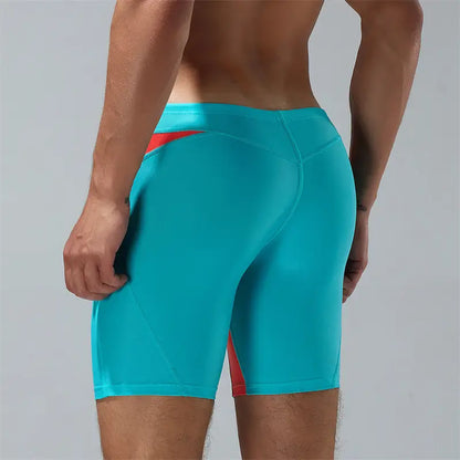 Seobean Compression Swim Boxers Long Length Swim Shorts for Men