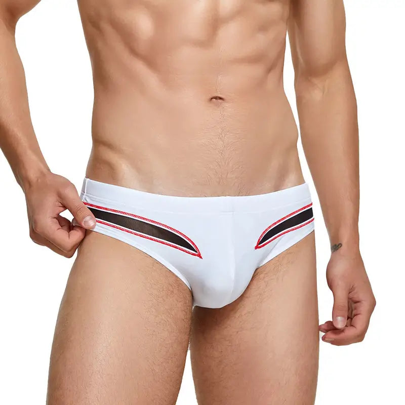 Seobean Men's Sexy Low-Rise Swim Briefs with Mesh Inserts