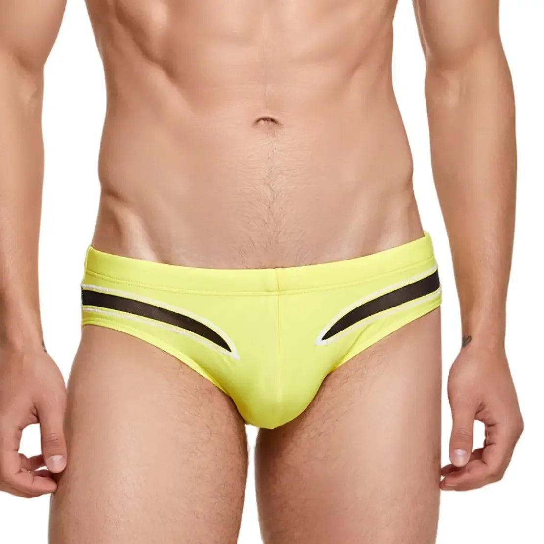 Seobean Men's Sexy Low-Rise Swim Briefs with Mesh Inserts - Undies for Men