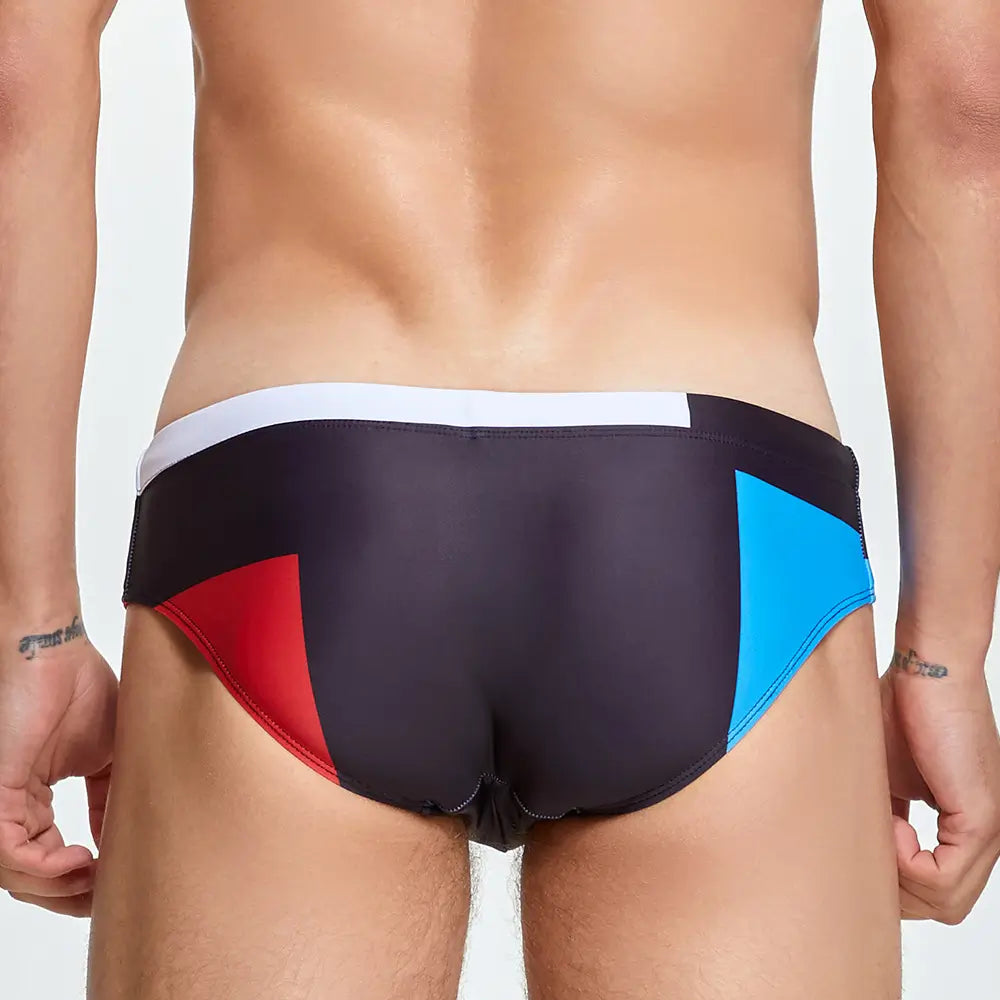 Seobean Men’s Sexy Low Rise Color Block Bikini Swimwear