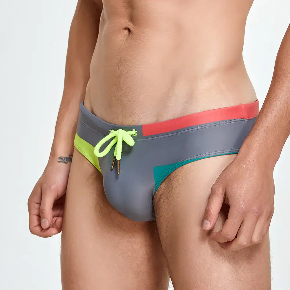 Seobean Men’s Sexy Low Rise Color Block Bikini Swimwear