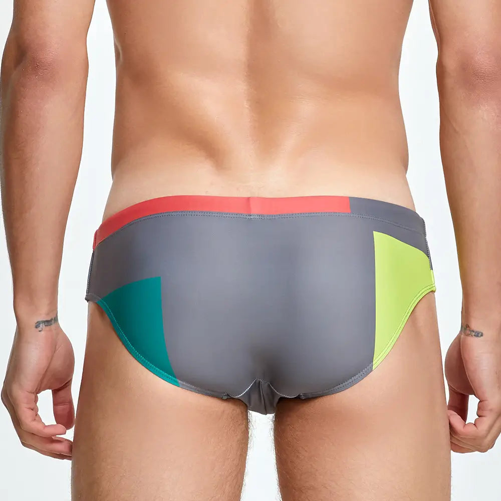 Traje de baño de bikini de talle bajo con bloques de color para hombre de Seobean